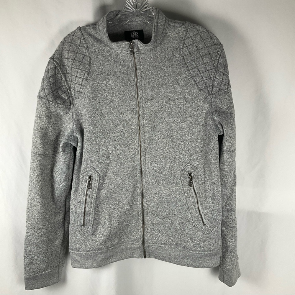 Rock & Republic‎ Mens Size Medium Gray 1/4 Zip Mock Neck Slim Fit Sweater